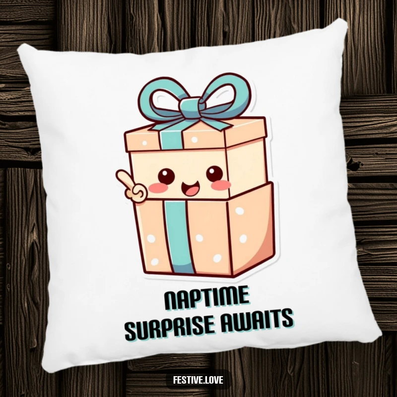 Funny Pillow: A gift box character with a happy exclamation point, offering cozy comfort and surprise.