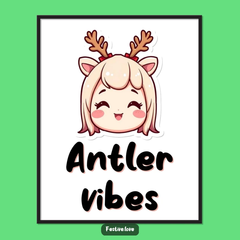 Funny Excited Reindeer Antler Digital Art - Instant Holiday Decor Gift