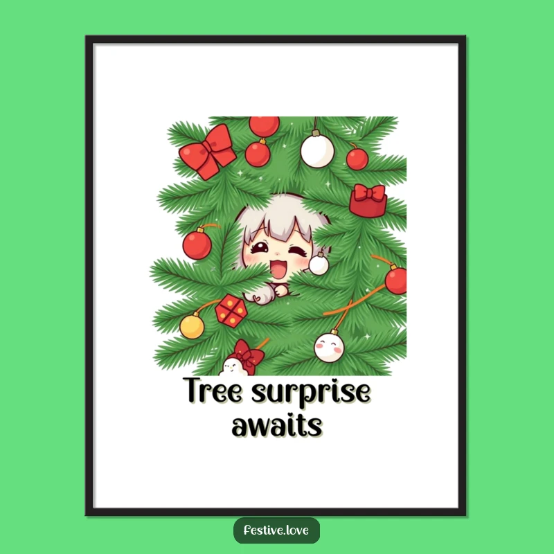 Funny Christmas Tree Peek Digital Print: Instant Holiday Fun