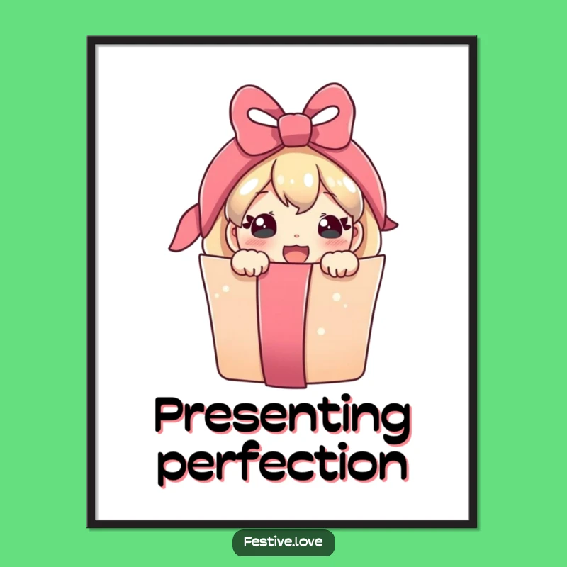 Funny Digital Art: Joyful Present Character Peeking, Instant Cheer for Your Space