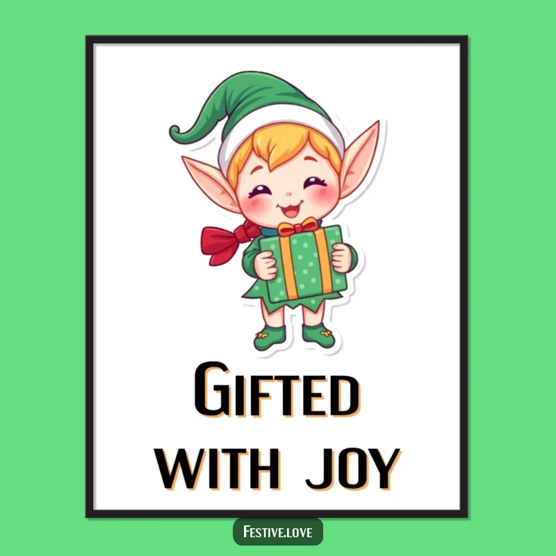 Funny Elf Digital Art: Joyful Gift Holder Print, Instant Xmas Funny Gift Downloadable Decor
