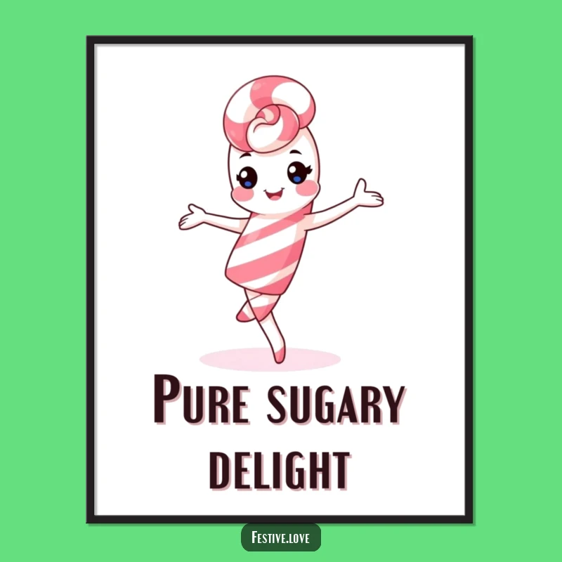 Funny Kawaii Candy Cane Digital Art: Pirouette Decor, Instant Gift