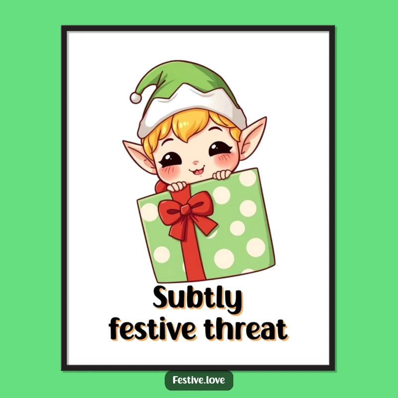 Funny Kawaii Elf Digital Art: Mischievous Grin Decor, Instant Gift