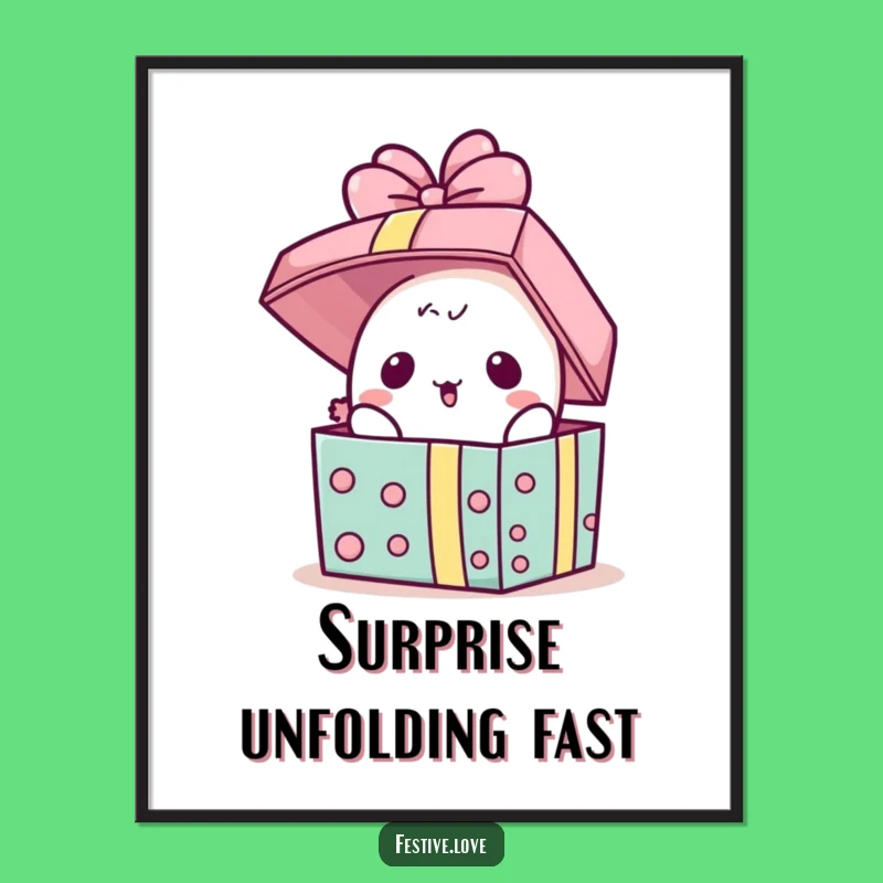 Funny Kawaii Present Digital Art - Surprise Gift for Walls