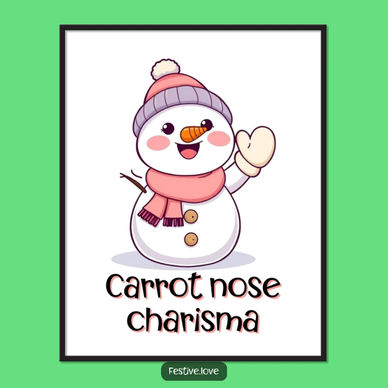 Funny Kawaii Snowman Digital Print - Instant Winter Cheer