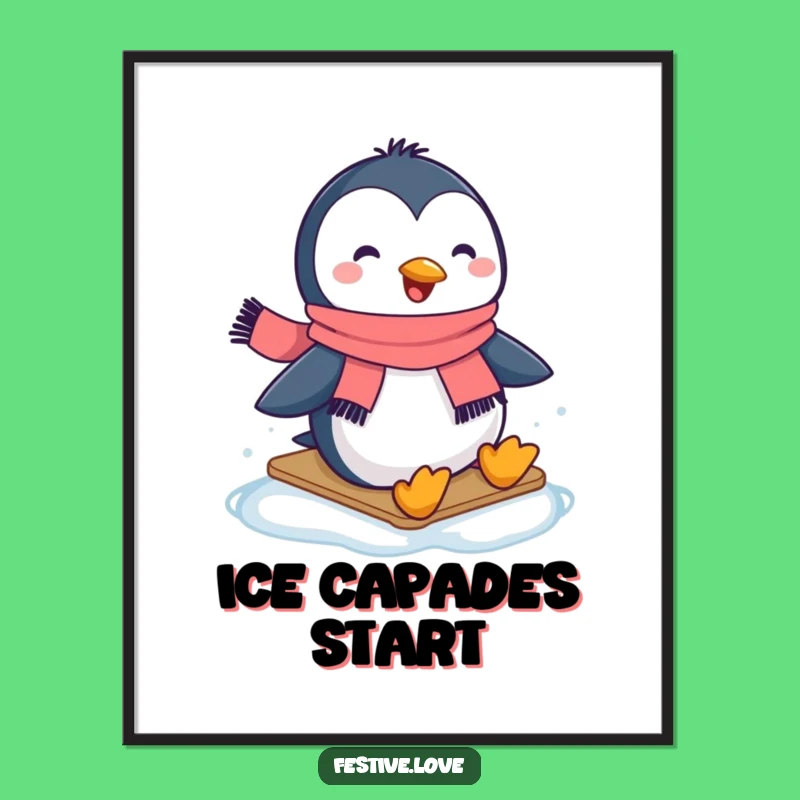 Funny Penguin Scarf Digital Art - Happy Winter Instant Download Gift