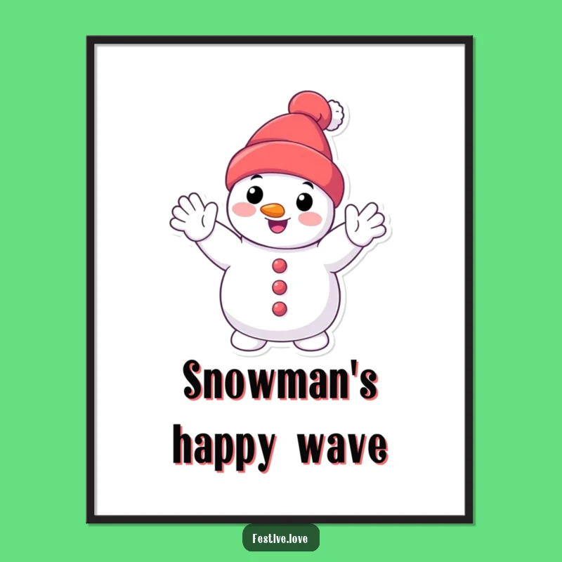 Funny Smiling Snowman Digital Print: Instant Winter Wave Art