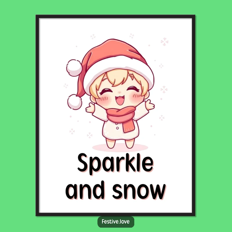 Funny Snow Thrower Digital Art: Cute Santa Character Print for Walls