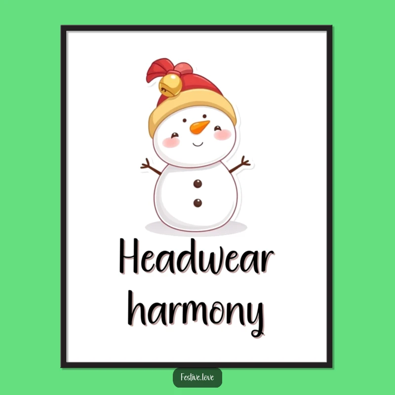Funny Snowman Jingle Bell Hat Digital Art - Instant Holiday Cheer for Your Walls