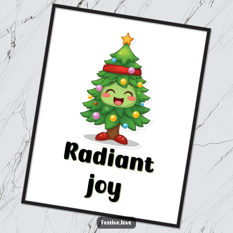 Funny Christmas tree digital art print, a character sparkling with joy, ready to spread holiday cheer.