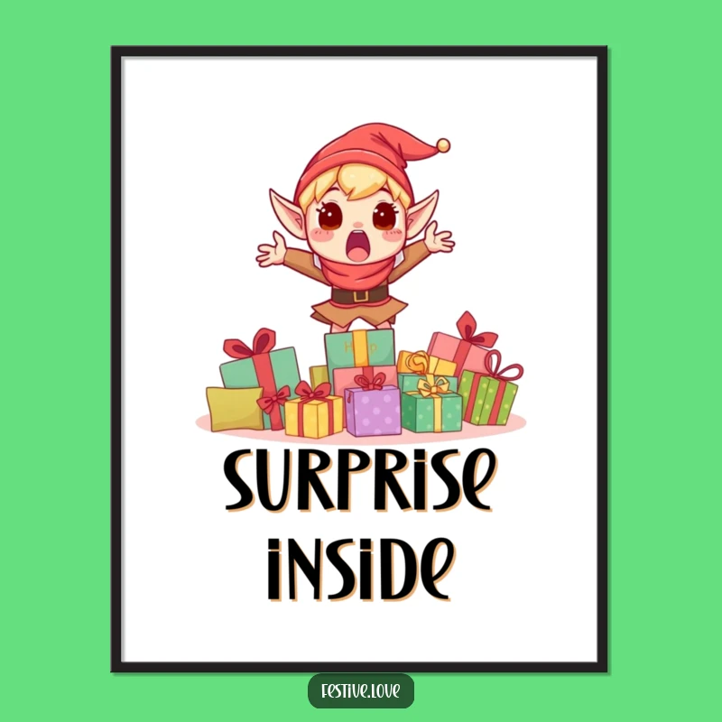 Funny Surprised Elf Digital Art - Hilarious Holiday Instant Download Gift
