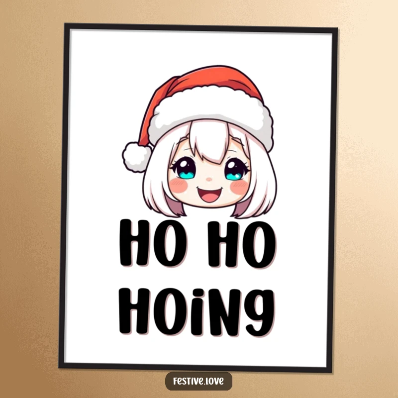 Funny Digital Art Print: A Santa hat character cheerfully bobbing with vibrant festive holiday spirit.