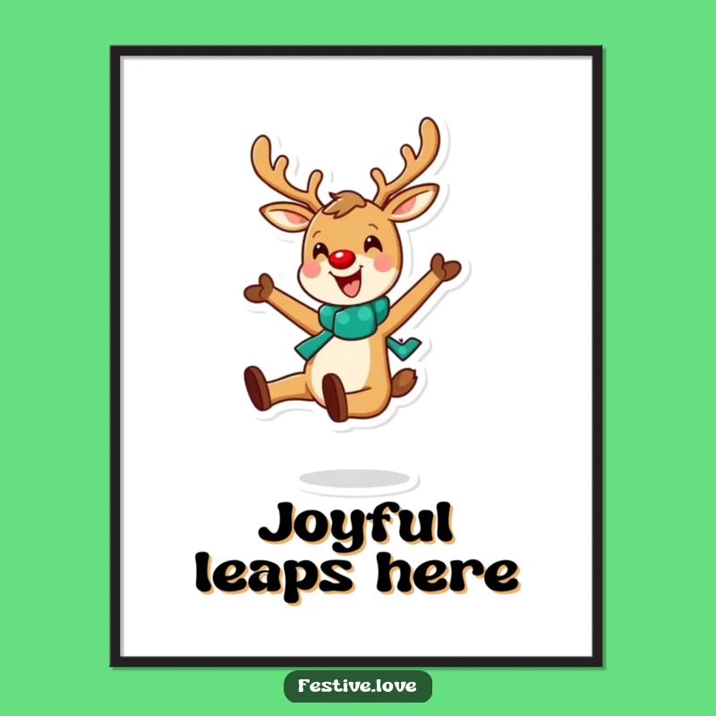 Funny Reindeer Leap Digital Art: Instant Joyful Holiday Decor and Cheerful Character