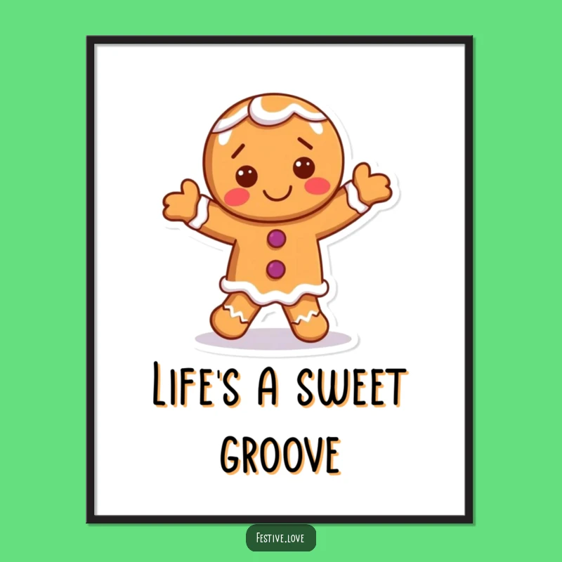Funny Gingerbread Man Digital Art - Dancing Character, Instant Festive Fun