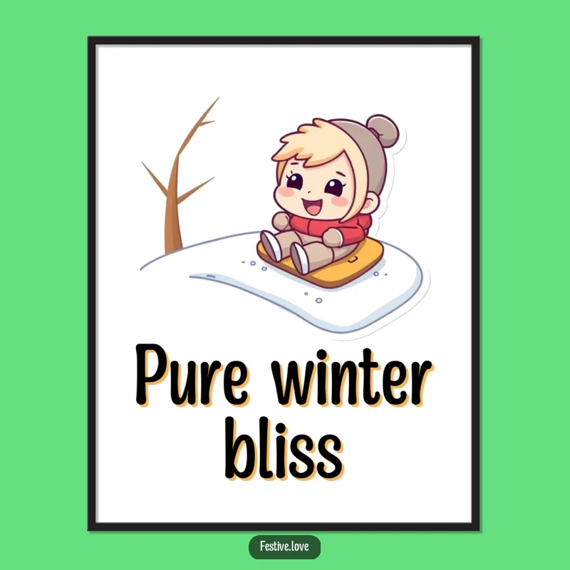 Funny Snow Hill Sledder Digital Art: Winter Thrill Wall Decor for Instant Fun