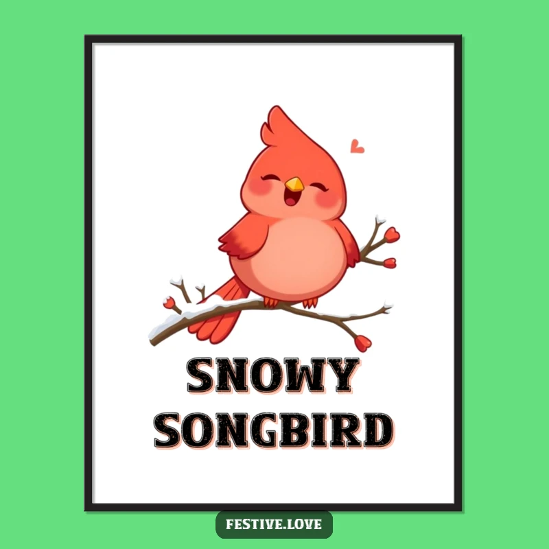 Funny Red Cardinal Digital Art - Joyful Singing Bird Instant Download Gift