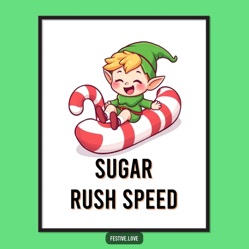 Funny Elf Candy Cane Slide Digital Art: Grinning Sweetness Gift!