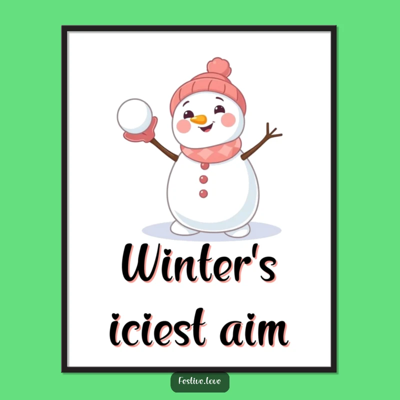 Funny Snowman Digital Art: Smiling Character Snowball Throw, Instant Funny Gift Downloadable Decor