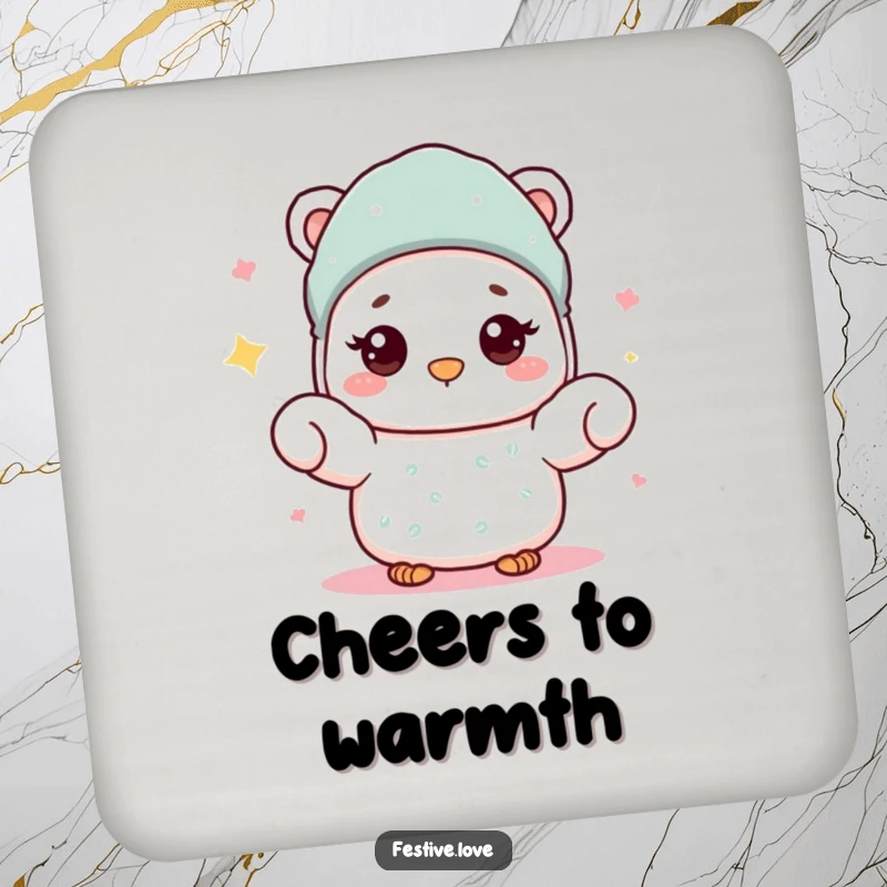 Funny Coaster: A mitten character giving a warm wave, offering cozy table protection and friendly charm.