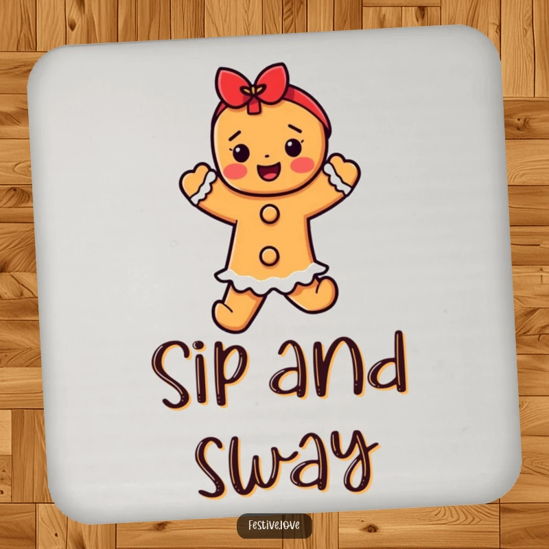 Funny gingerbread dancer coasters, a happy character dancing, adding festive flair to table protection.