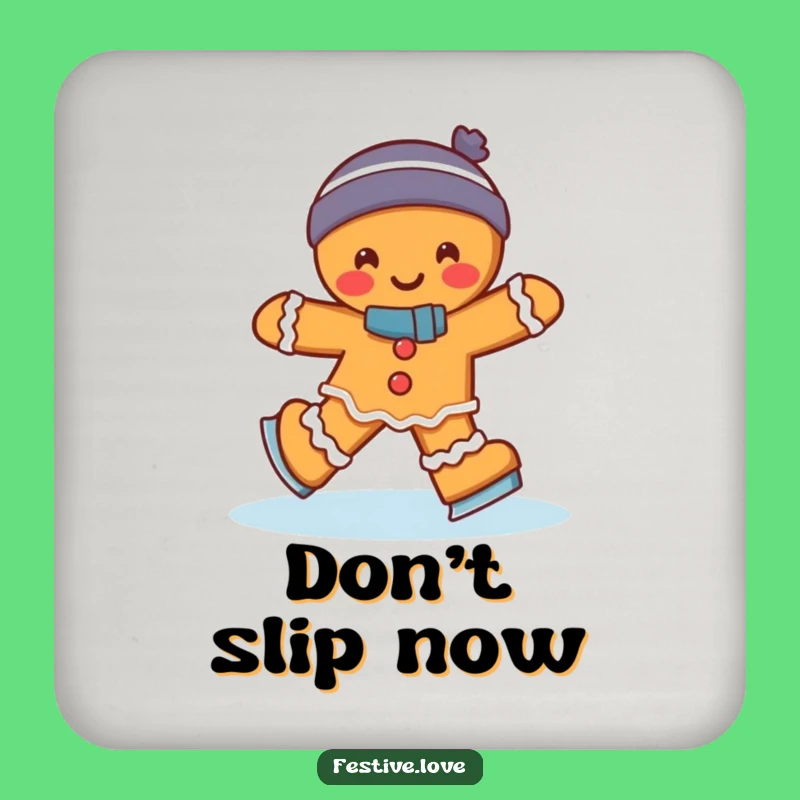 Funny Gingerbread Man Ice Skating Coaster Set: Wobbly Holiday Protection Gift!