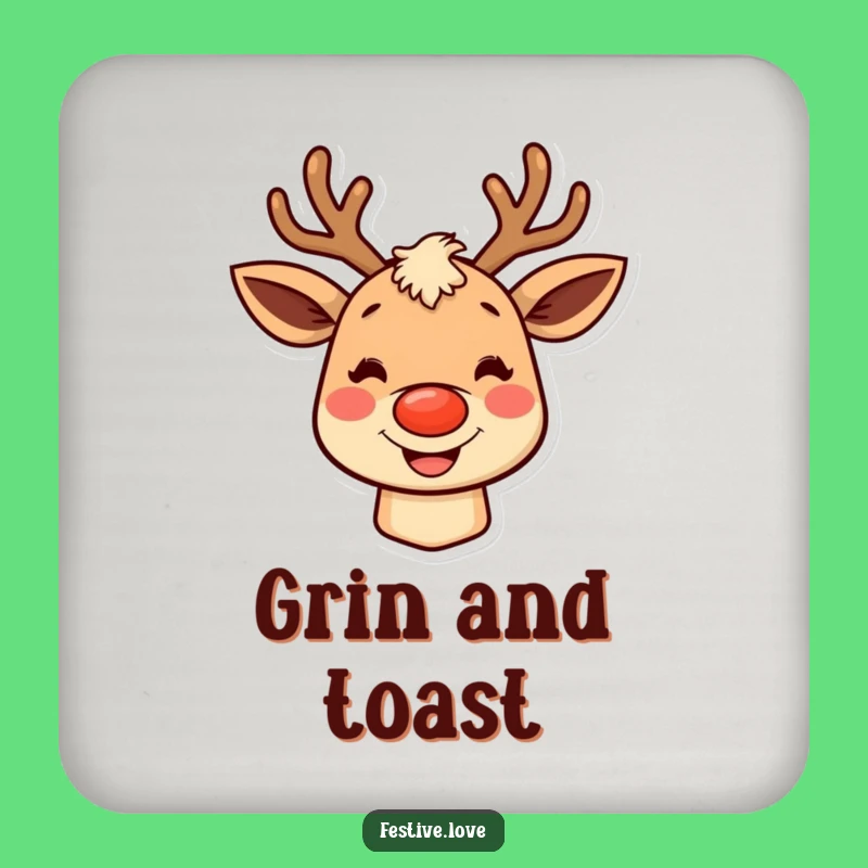 Funny Grinning Reindeer Coasters - Protect Surfaces with Holiday Charm