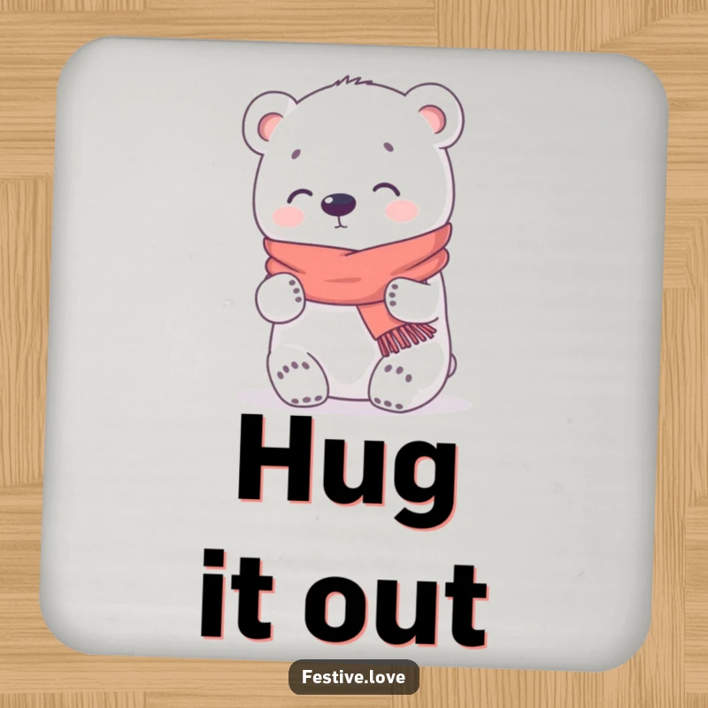 Funny Coaster: A kawaii polar bear gives a warm hug, offering humorous and practical protection for your drink surfaces.