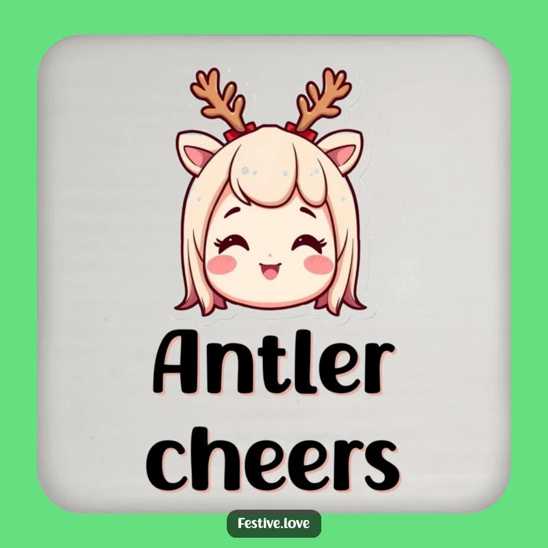 Funny Reindeer Antler Coaster - Excited Holiday Drink Protector Gift