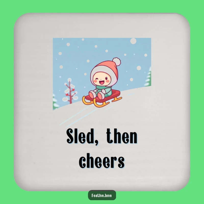 Funny Sledding Character Coaster - Winter Drink Protector Gift