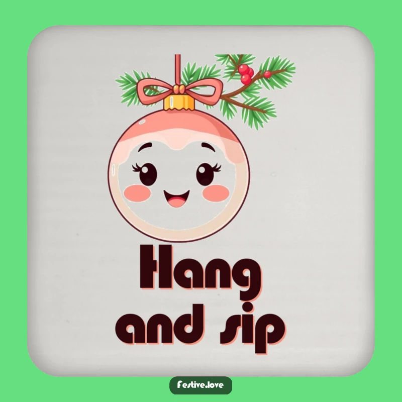 Funny Smiling Ornament Coaster - Cheerful Holiday Drink Accessory Gift