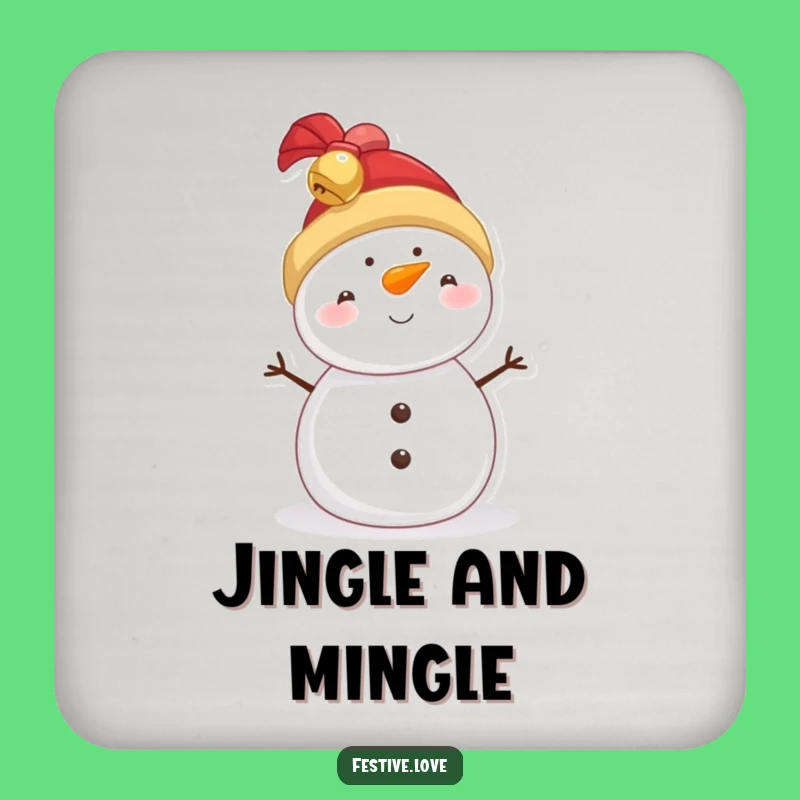 Funny Snowman Jingle Bell Hat Coasters - Protect Surfaces with Holiday Charm