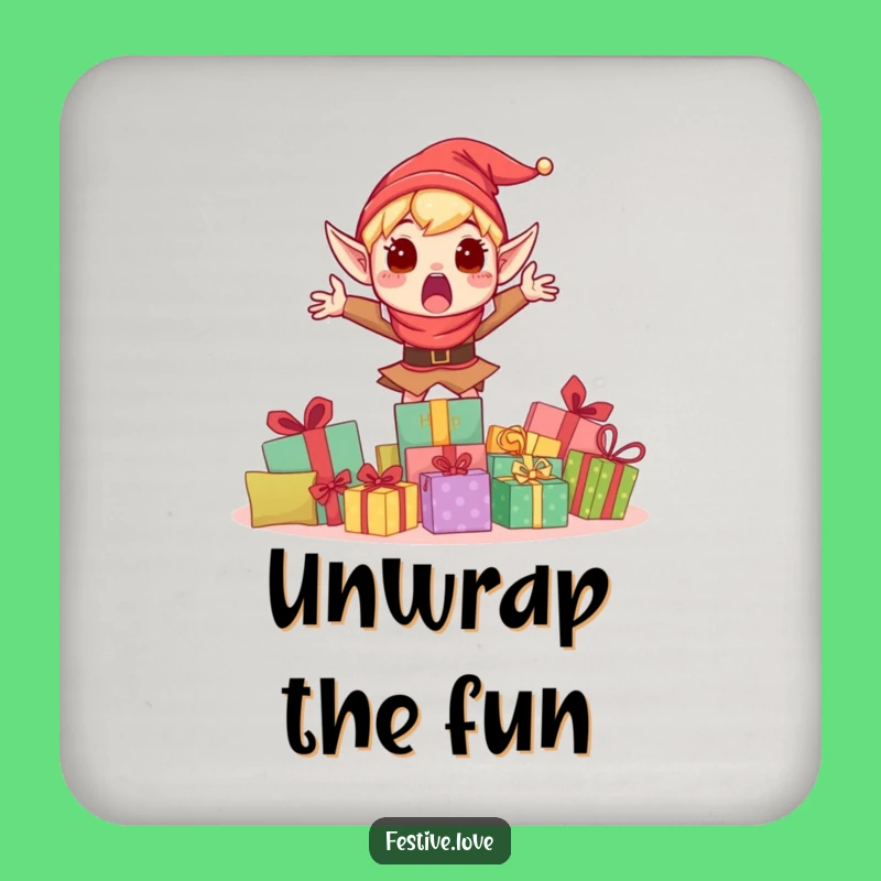 Funny Surprised Elf Coaster - Hilarious Holiday Drink Protector Gift