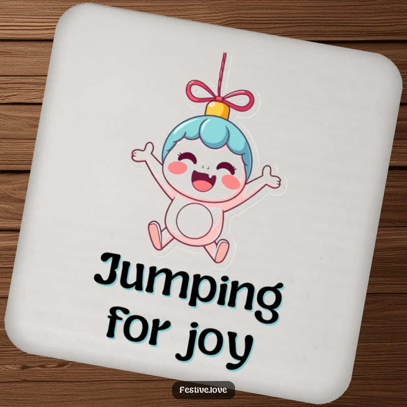 Funny Coaster: A kawaii ornament character bounces with excitement, offering stylish and humorous protection for your drink surfaces.