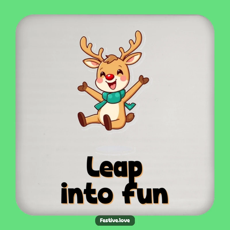 Funny Reindeer Leap Coaster: Protect Surfaces with Joyful Holiday Character Flair
