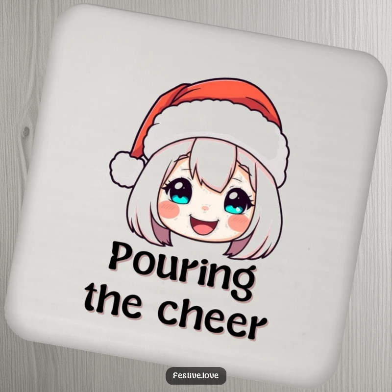 Funny Coaster: A Santa hat character cheerfully bobbing with festive holiday cheer, offering table protection.