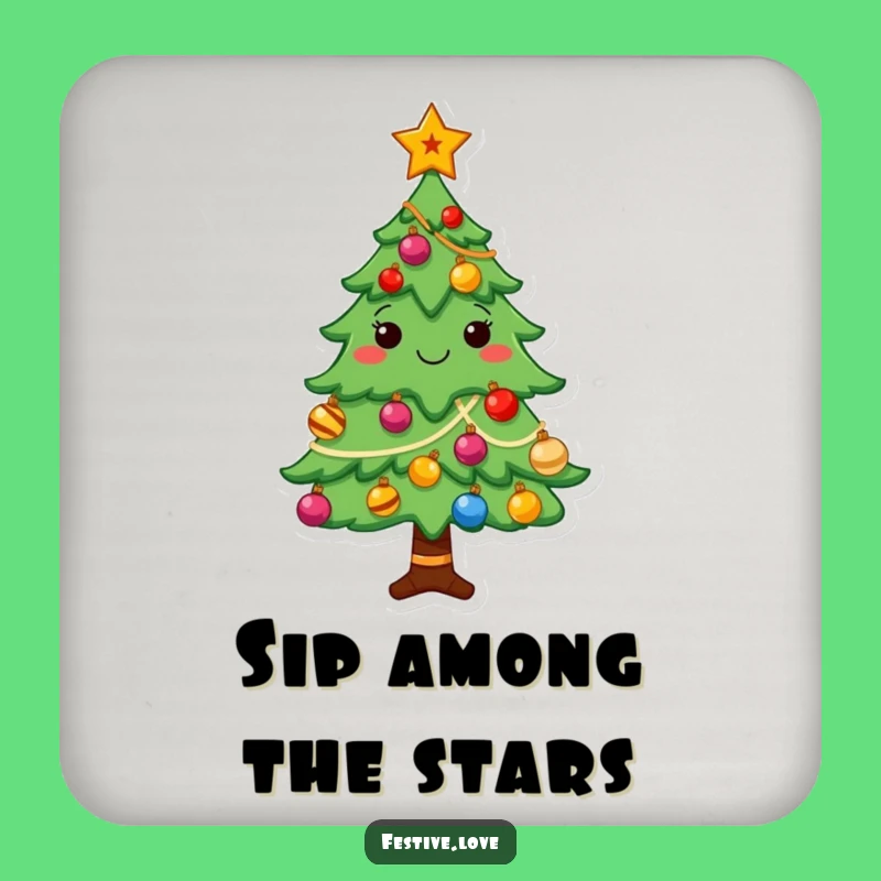 Funny Christmas Tree Coaster Set - Cheerful Character, Perfect Table Protection