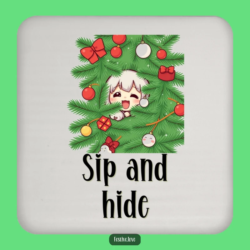 Funny Christmas Tree Peek Coaster: Protect Surfaces with Playfulness