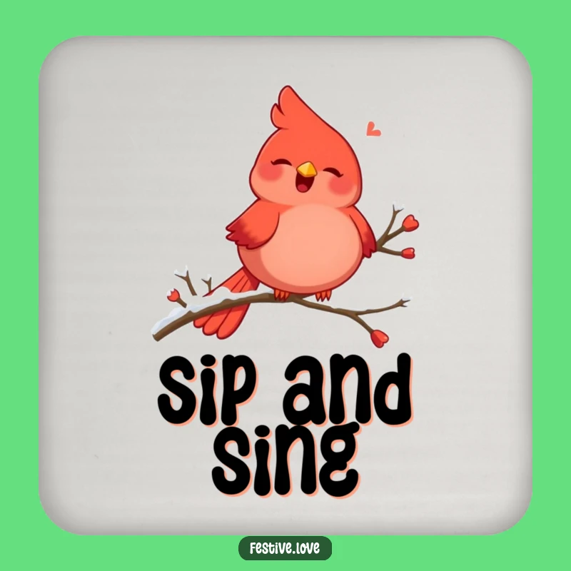 Funny Red Cardinal Coaster - Joyful Singing Bird Accessory Gift
