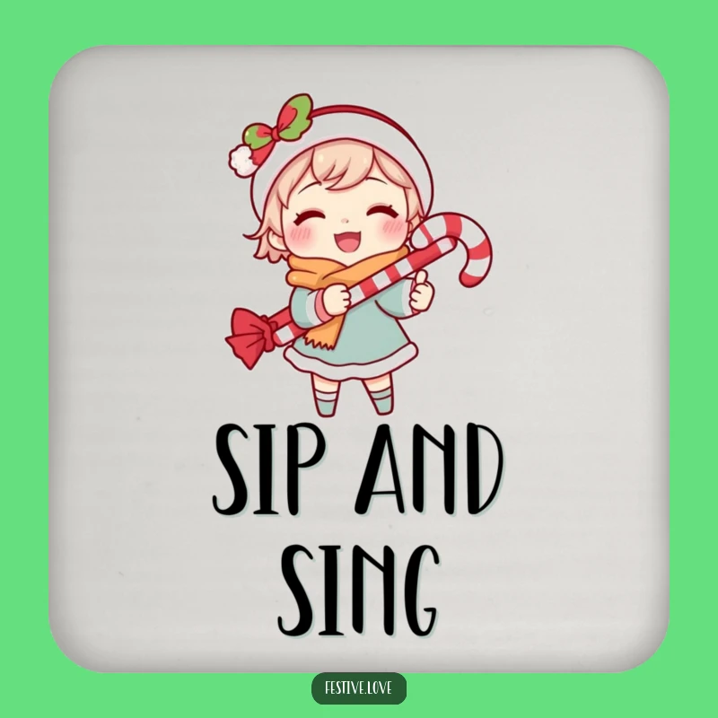 Funny Caroling Coaster Set: Protect Surfaces with Candy Cane Merriment