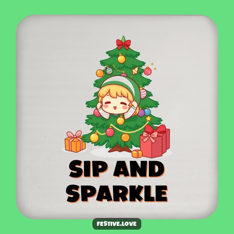 Funny Christmas Tree Decorator Coaster: Protect Surfaces With Holiday Laughs