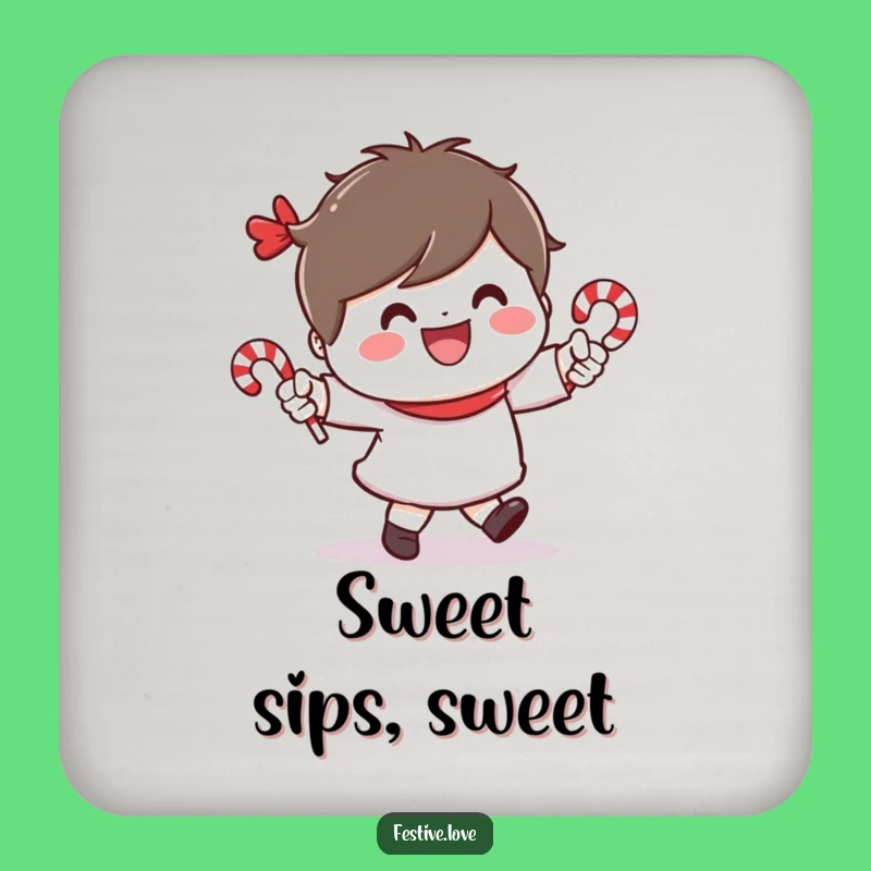 Funny Candy Cane Dancer Coaster: Cheerful Character Drink Art