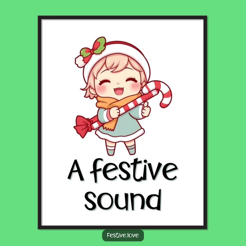 Funny Caroling Character Poster: Festive Candy Cane Art Print