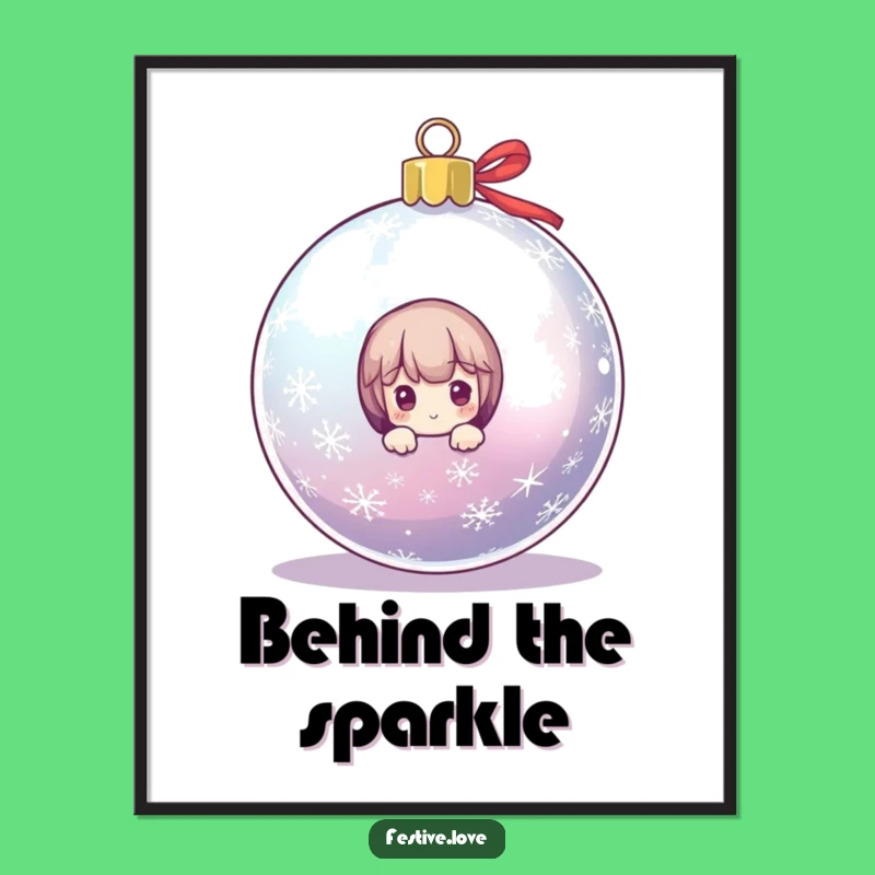 Funny Christmas Peek-a-Boo Poster - Whimsical Holiday Wall Art Gift