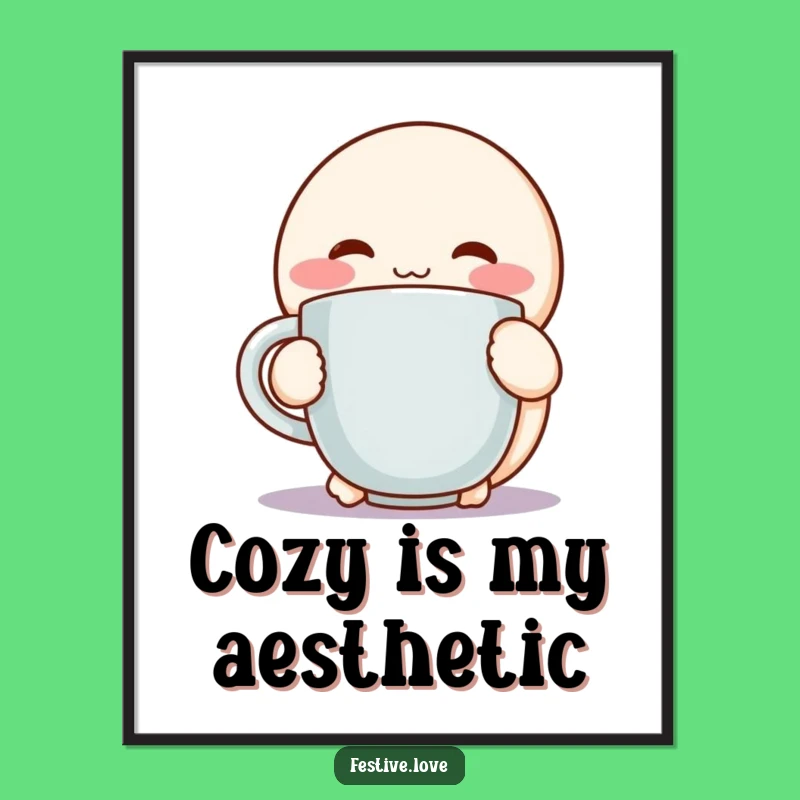Funny Cozy Hug Poster: Cheerful Character Mug Art Gift
