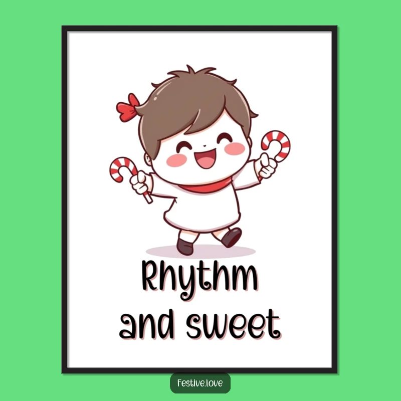 Funny Candy Cane Dancer Poster: Cheerful Character Holiday Art