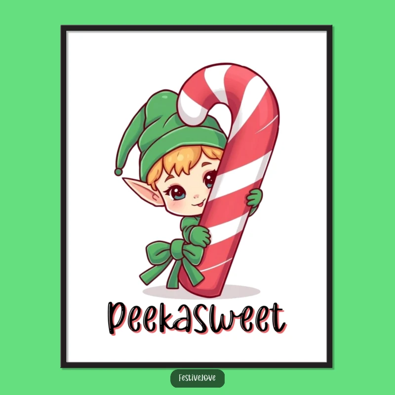 Funny Elf Candy Cane Poster - Mischievous Holiday Art!