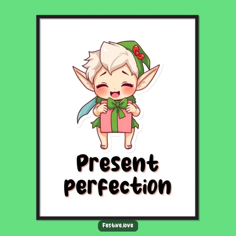 Funny Excited Elf Poster - Lively Holiday Wall Art for Festive Homes