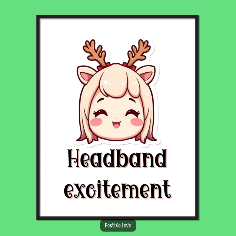 Funny Excited Reindeer Antler Poster - Whimsical Holiday Wall Art Gift