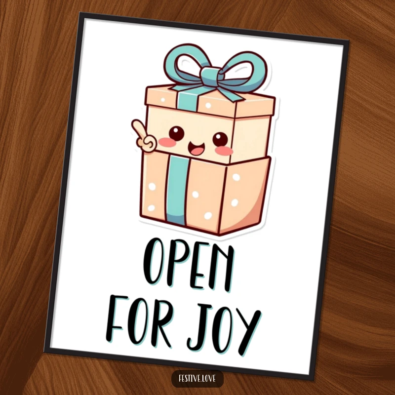 Funny Poster: A gift box character with a happy exclamation point, symbolizing joyful surprises.