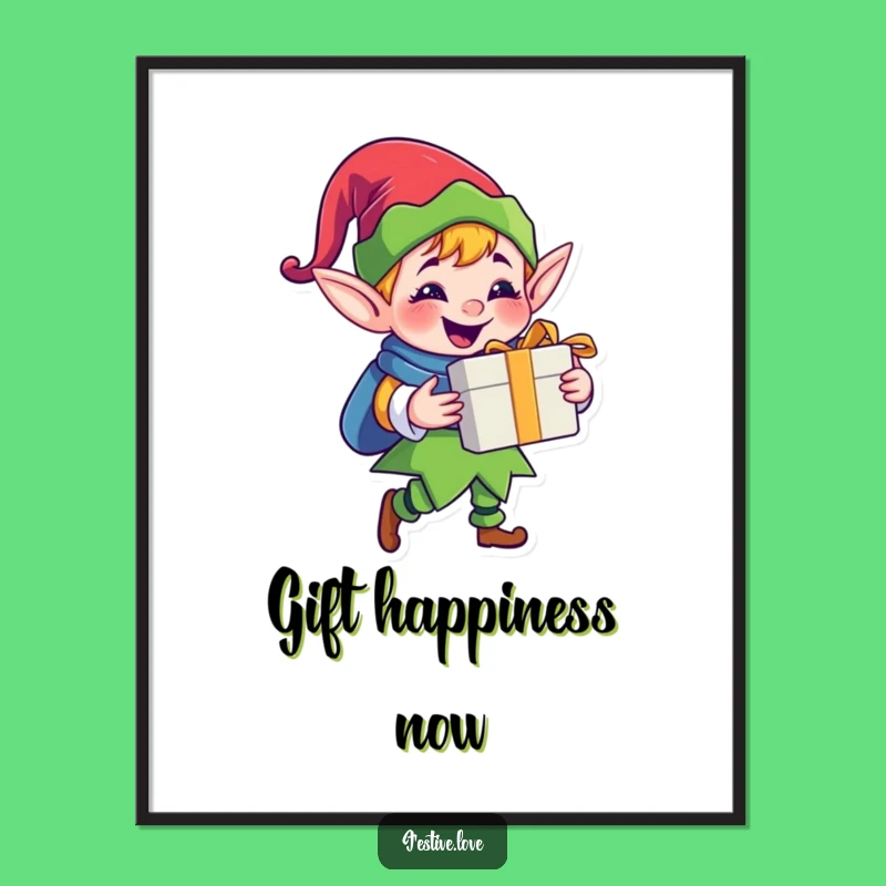 Funny Jolly Elf Poster: Festive Gift Delivery Art